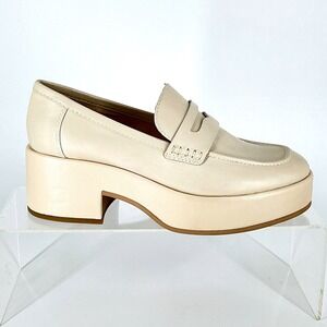 Dolce Vita Size 7.5 Ivory Leather Platform Penny Loafers NEW Chunky Yanni $150